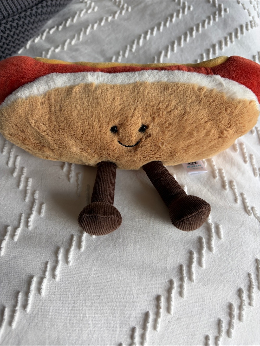 Jellycat Brown Hot Dog Plush Pillow with Red & Yellow Accents